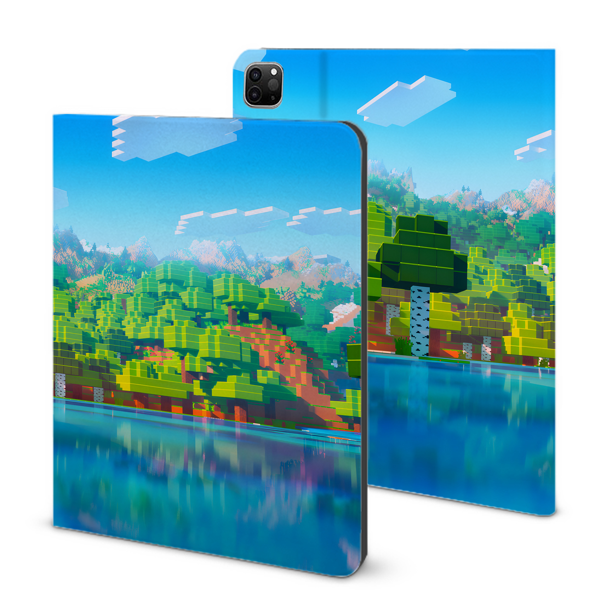 （画像用） マインクラフト ブロックの世界 Minecraft MC Block world IPad ケース ブック型 PUレザー TPU 耐衝撃 軽量 薄型 ペン収納なし 全面保護 IPad 各モデル対応